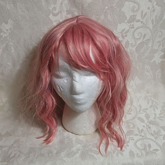 Pink Shaggy Medium Length Synthetic Wig With Bangs - Picture 1 of 5